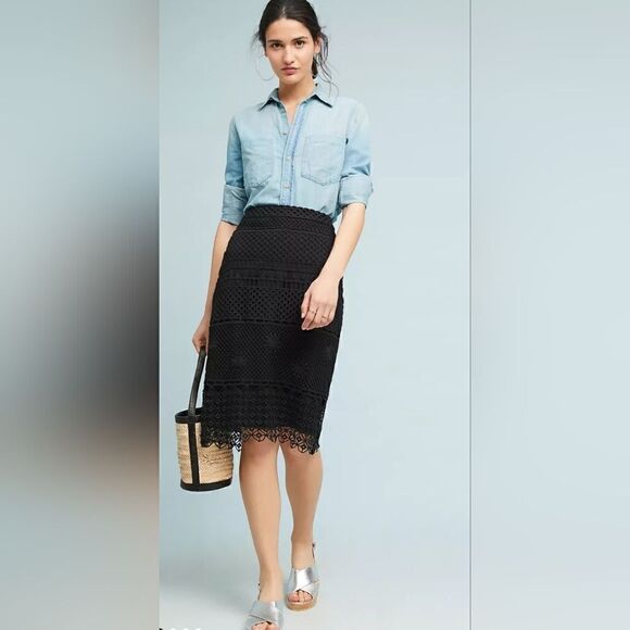 Anthropologie Black Lace Pencil Skirt size 2 - Picture 1 of 10